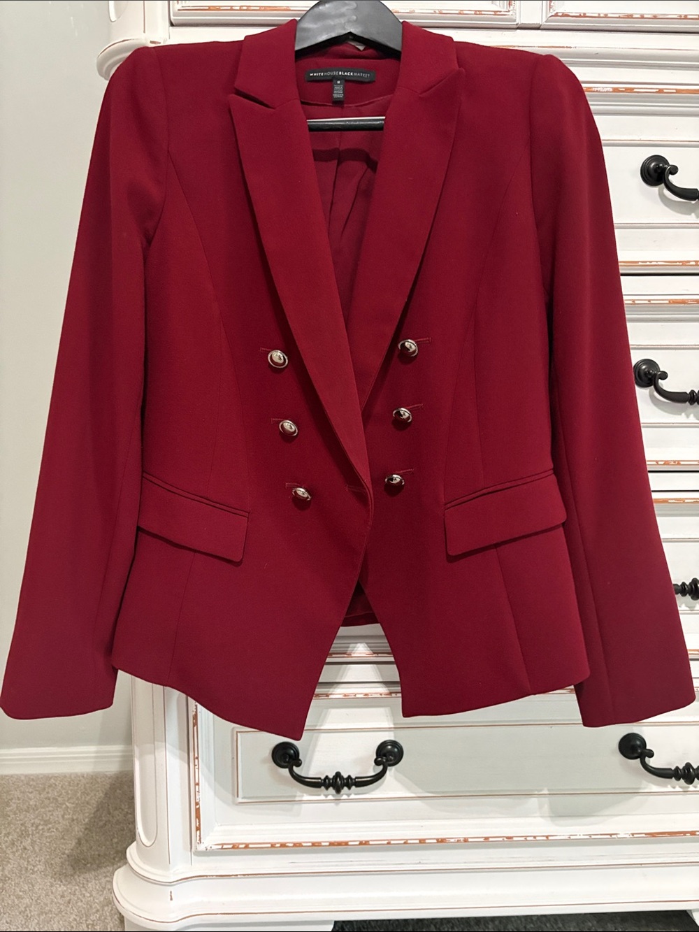 White House Black Market Double-Breasted Wine Red Blazer